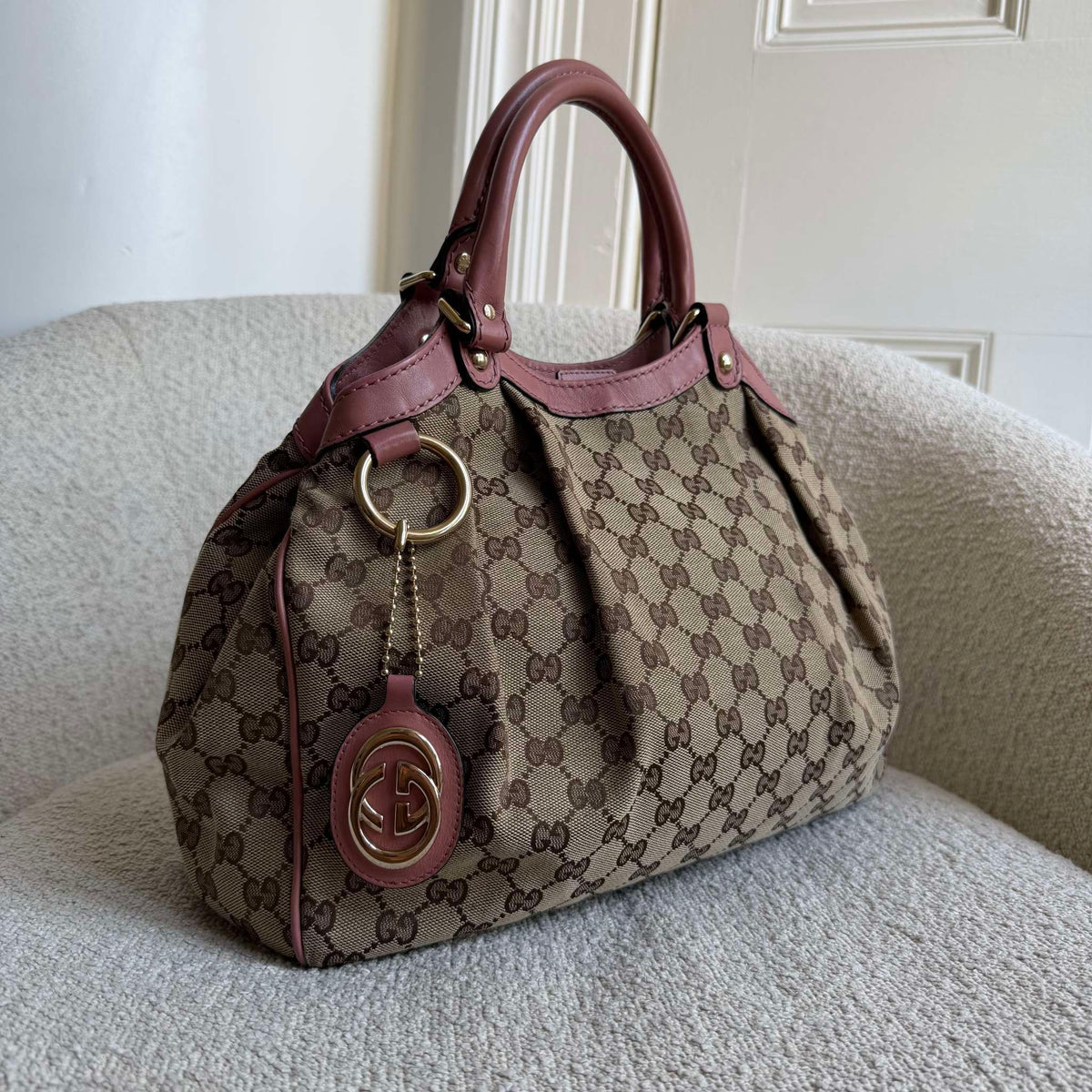 Gucci GG Canvas Sukey Pink Tote Bag