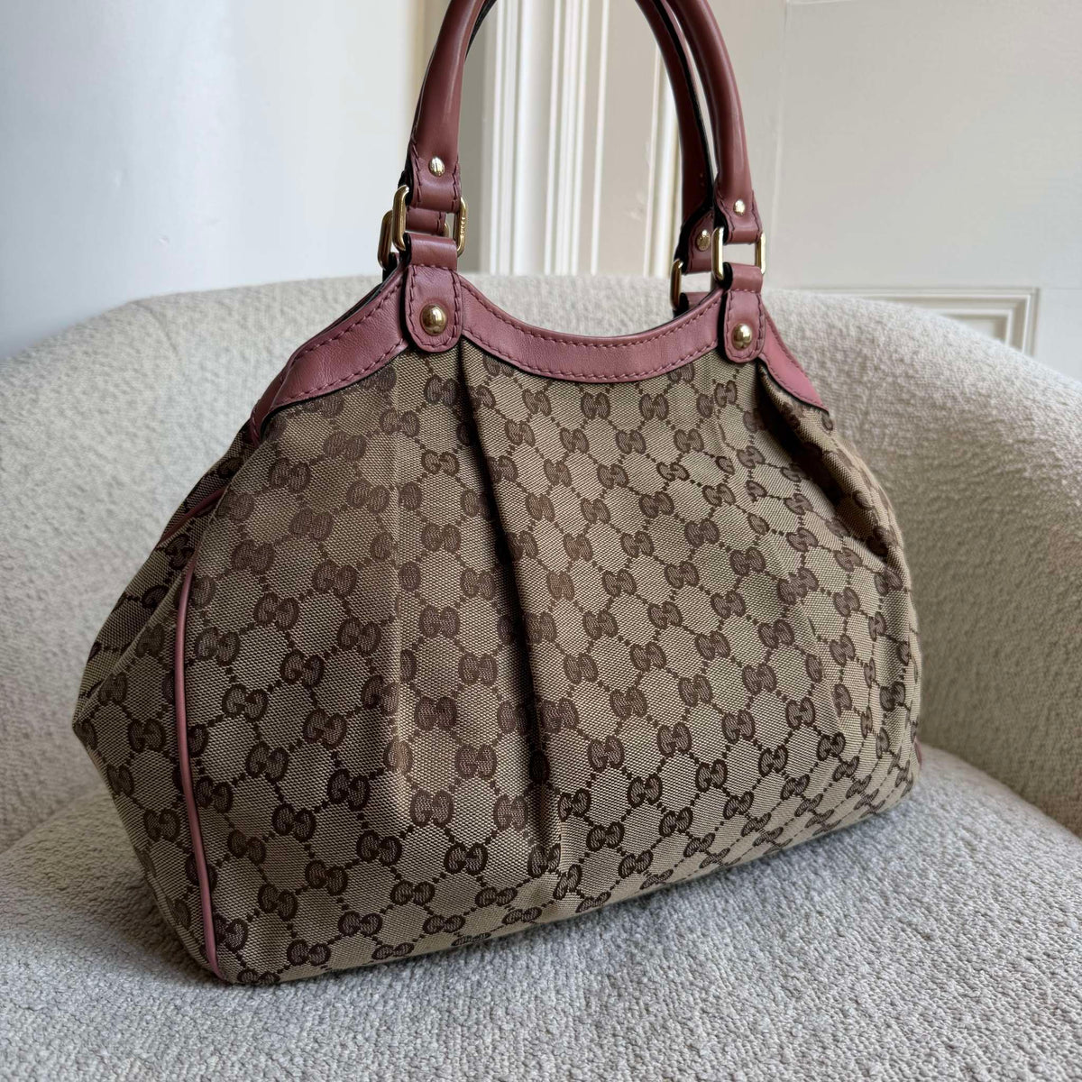 Gucci GG Canvas Sukey Pink Tote Bag