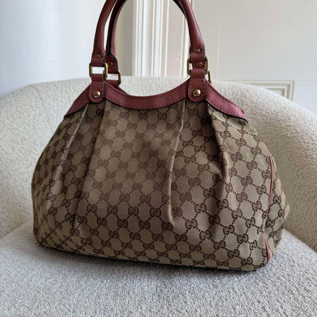 Gucci GG Canvas Sukey Pink Tote Bag