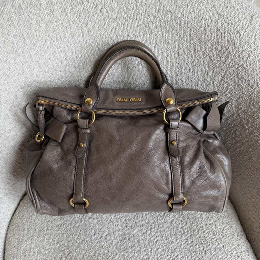 Miu Miu Vitello Lux Grey Leather Handbag