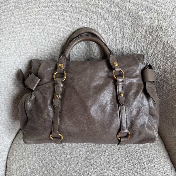 Miu Miu Vitello Lux Grey Leather Handbag