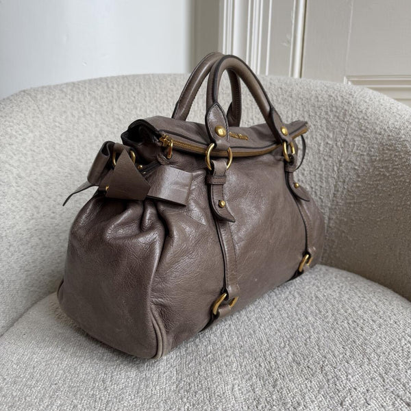Miu Miu Vitello Lux Grey Leather Handbag