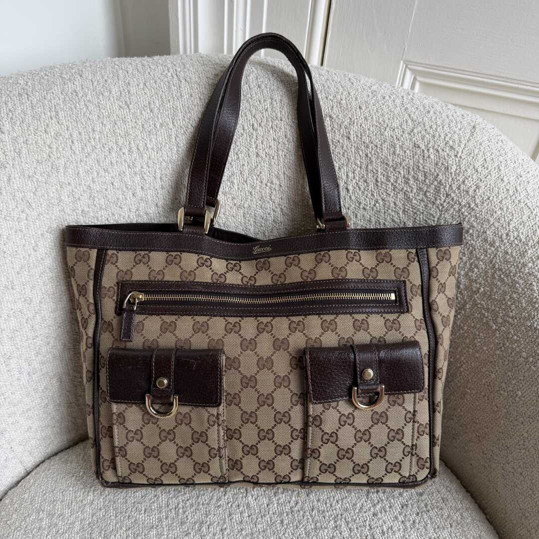 Gucci GG Canvas Abbey D-Ring Pocket Brown Tote Bag