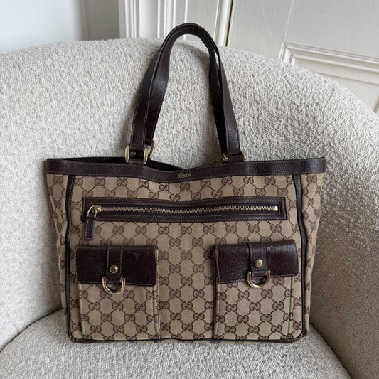 Gucci GG Canvas Abbey D-Ring Pocket Brown Tote Bag
