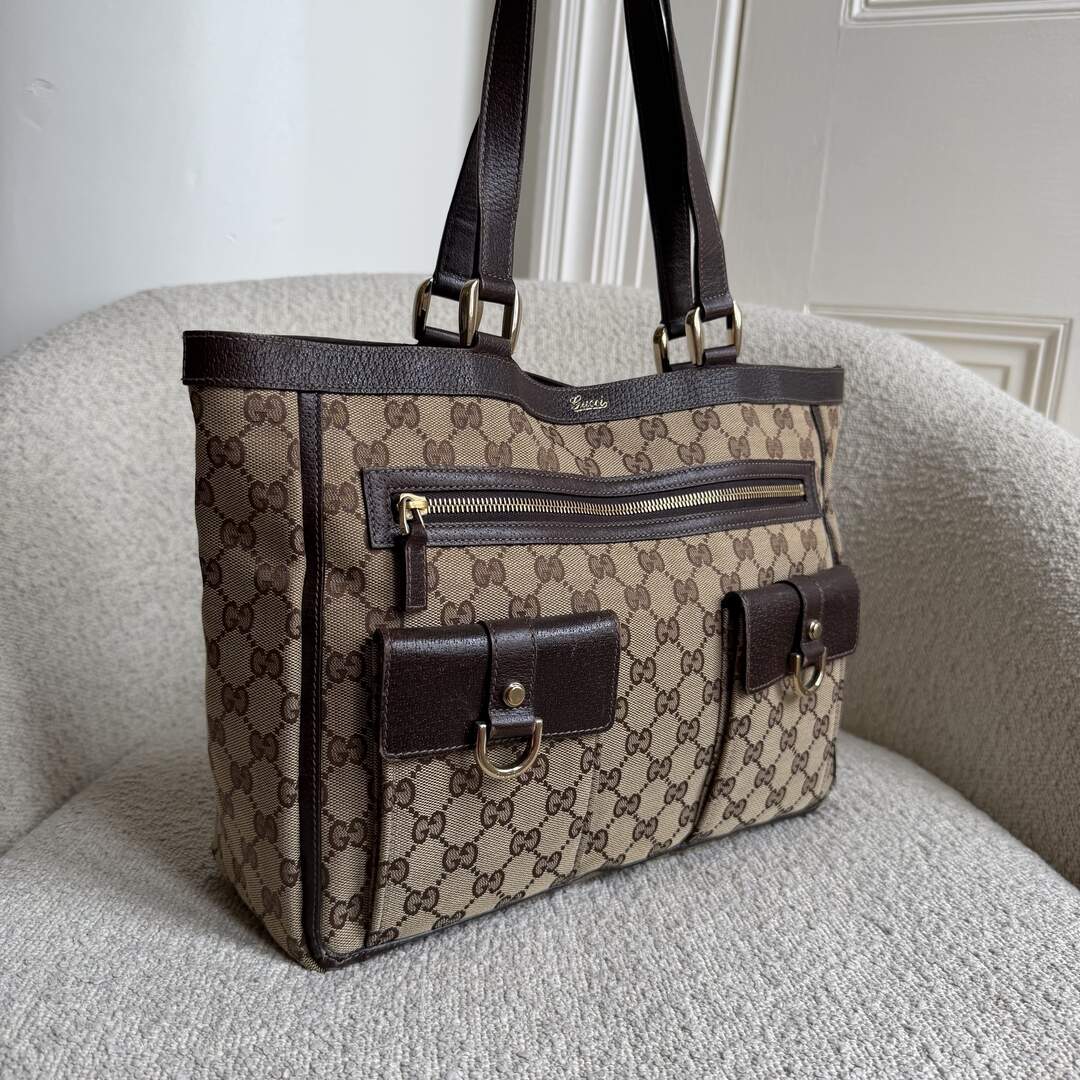 Gucci GG Canvas Abbey D-Ring Pocket Brown Tote Bag