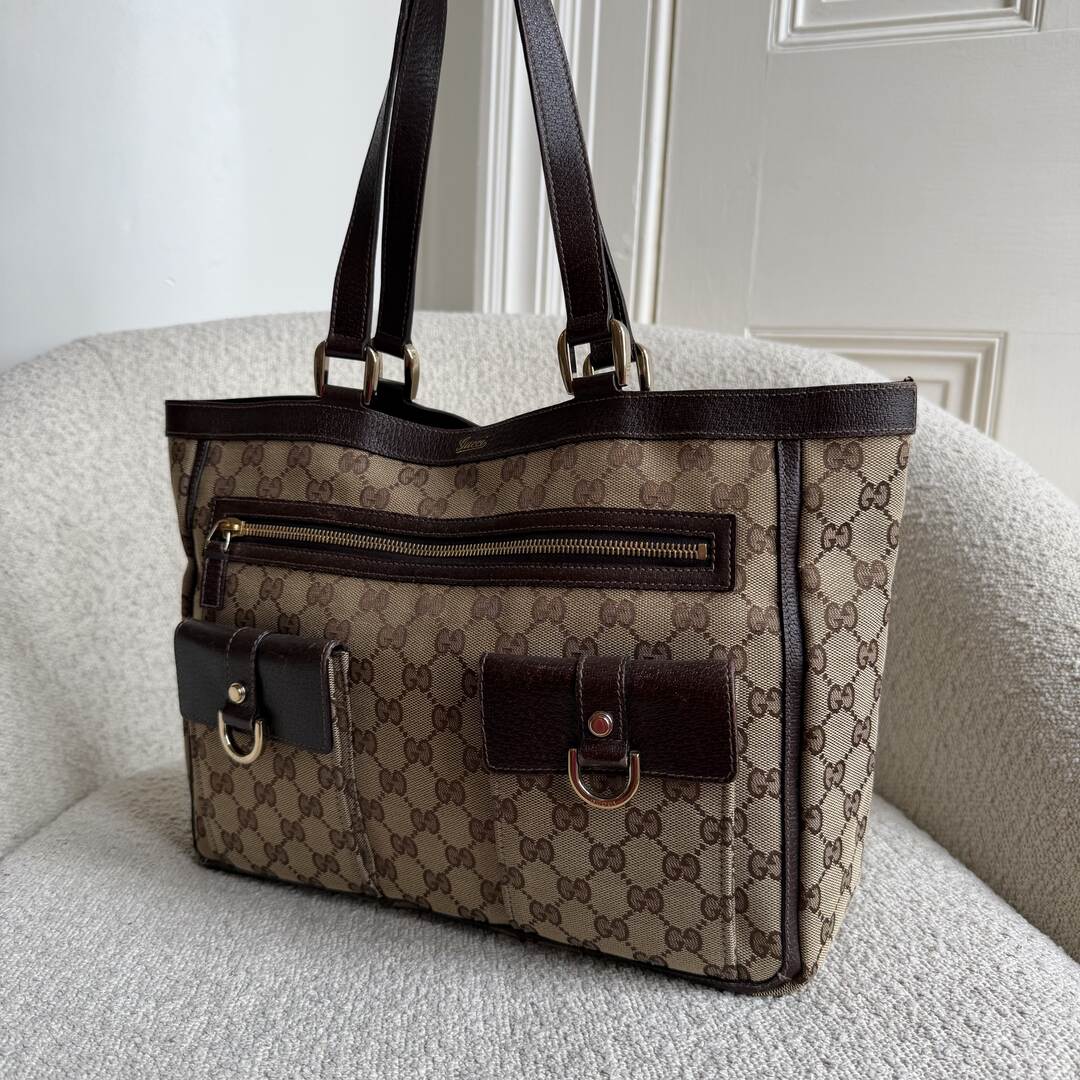 Gucci GG Canvas Abbey D-Ring Pocket Brown Tote Bag