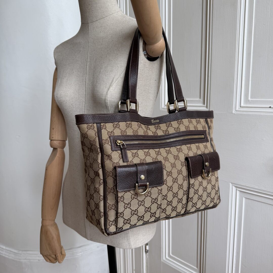 Gucci GG Canvas Abbey D-Ring Pocket Brown Tote Bag