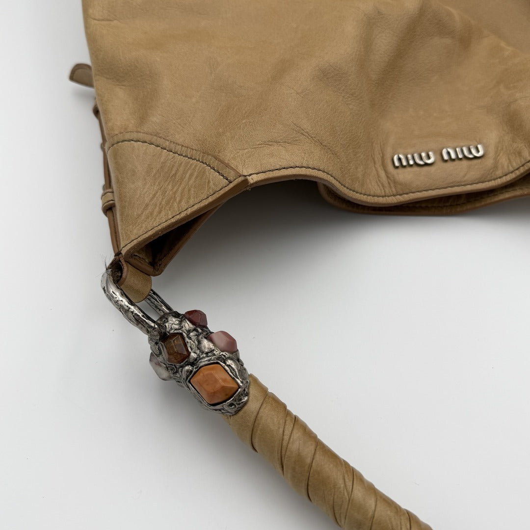 Miu Miu Shopping Hobo Brown Leather Shoulder Bag