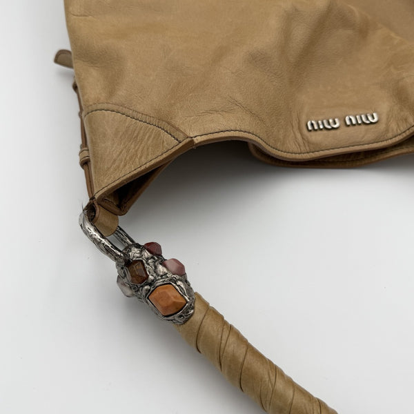 Miu Miu Shopping Hobo Brown Leather Shoulder Bag