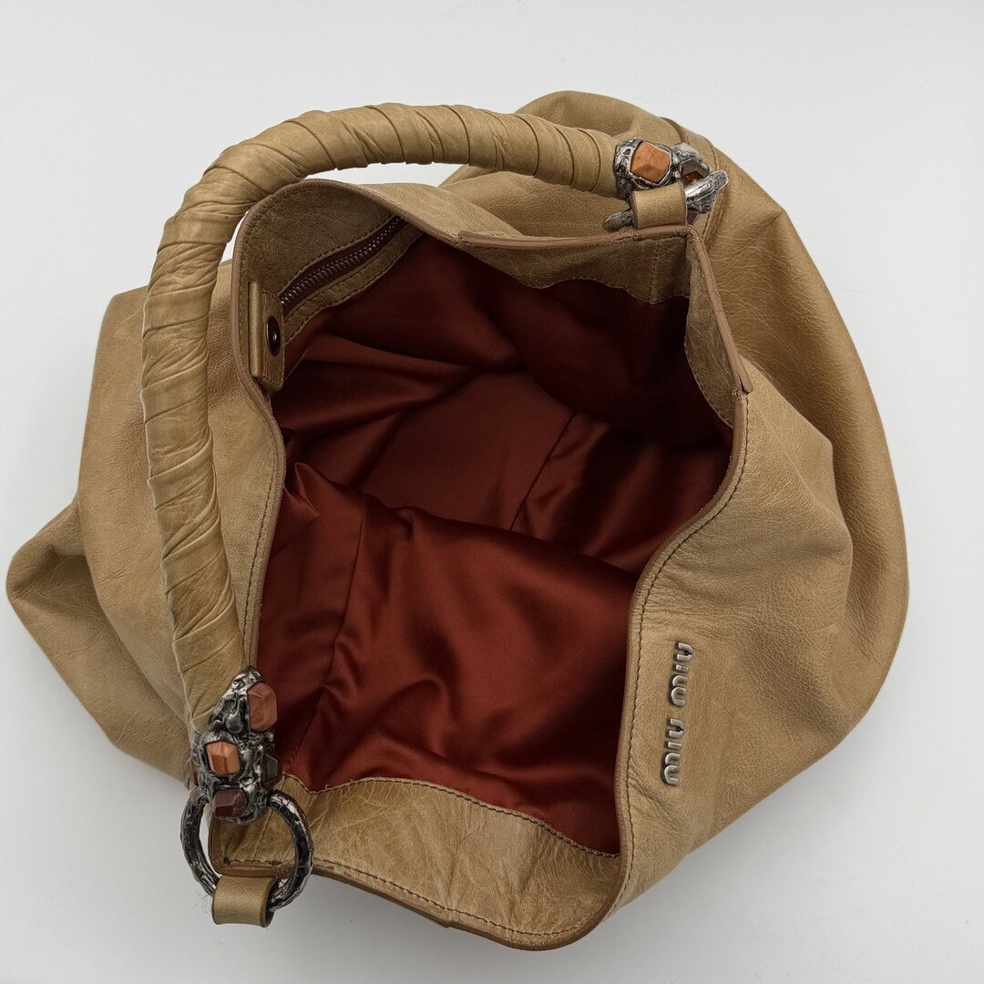 Miu Miu Shopping Hobo Brown Leather Shoulder Bag