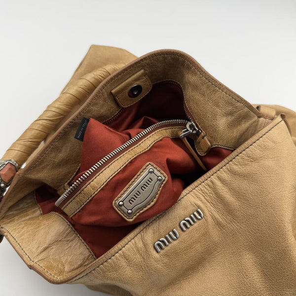 Miu Miu Shopping Hobo Brown Leather Shoulder Bag