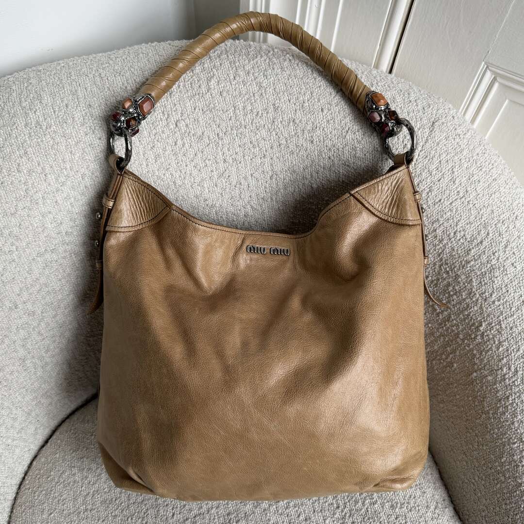 Miu Miu Shopping Hobo Brown Leather Shoulder Bag