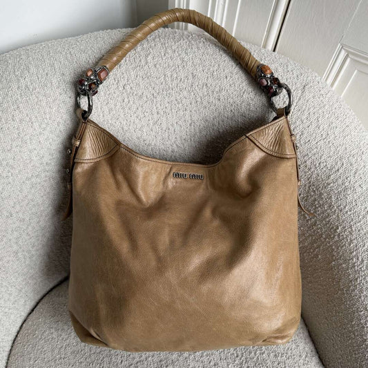 Miu Miu Shopping Hobo Brown Leather Shoulder Bag