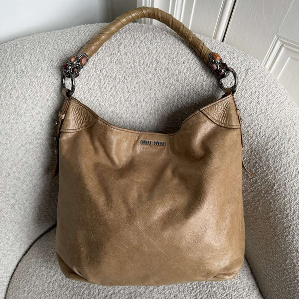 Miu Miu Shopping Hobo Brown Leather Shoulder Bag
