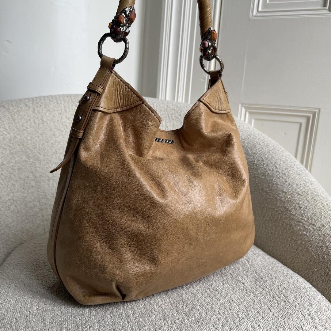 Miu Miu Shopping Hobo Brown Leather Shoulder Bag