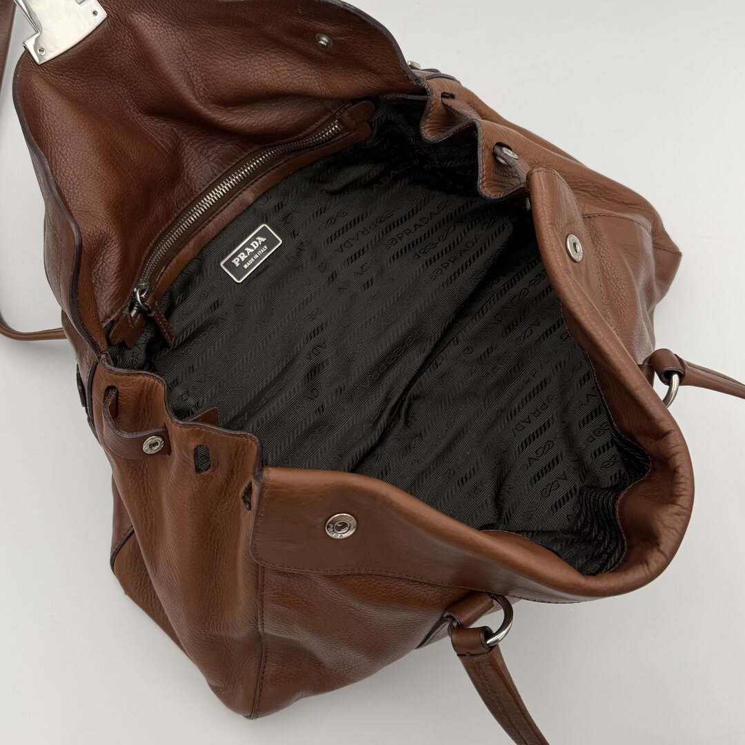 Prada Vitello Easy Leather Brown Shoulder Bag