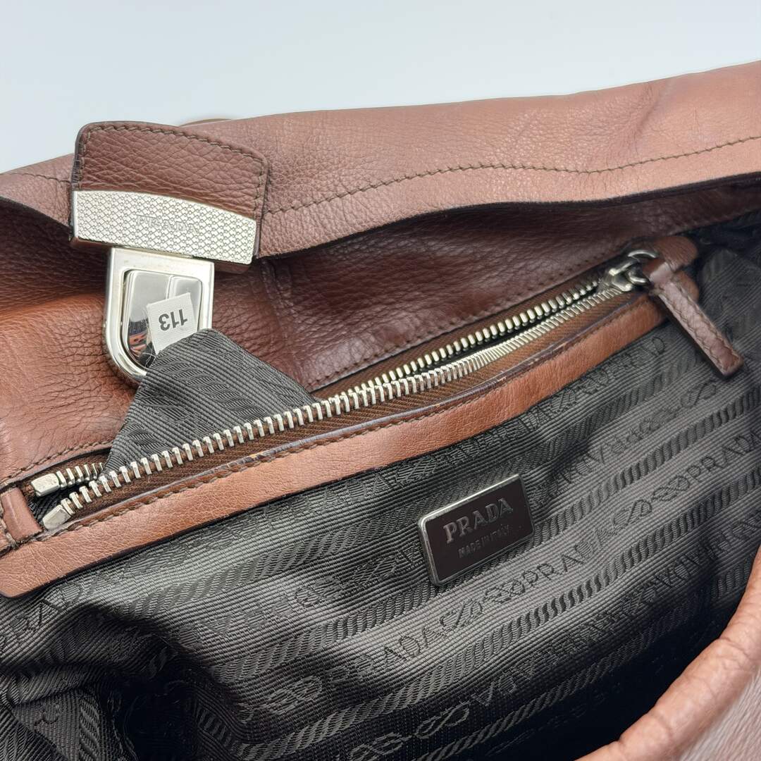 Prada Vitello Easy Leather Brown Shoulder Bag
