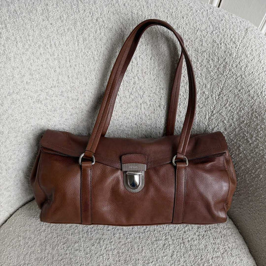 Prada Vitello Easy Leather Brown Shoulder Bag