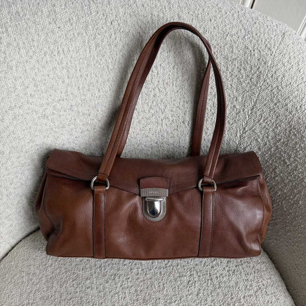 Prada Vitello Easy Leather Brown Shoulder Bag