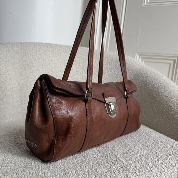 Prada Vitello Easy Leather Brown Shoulder Bag