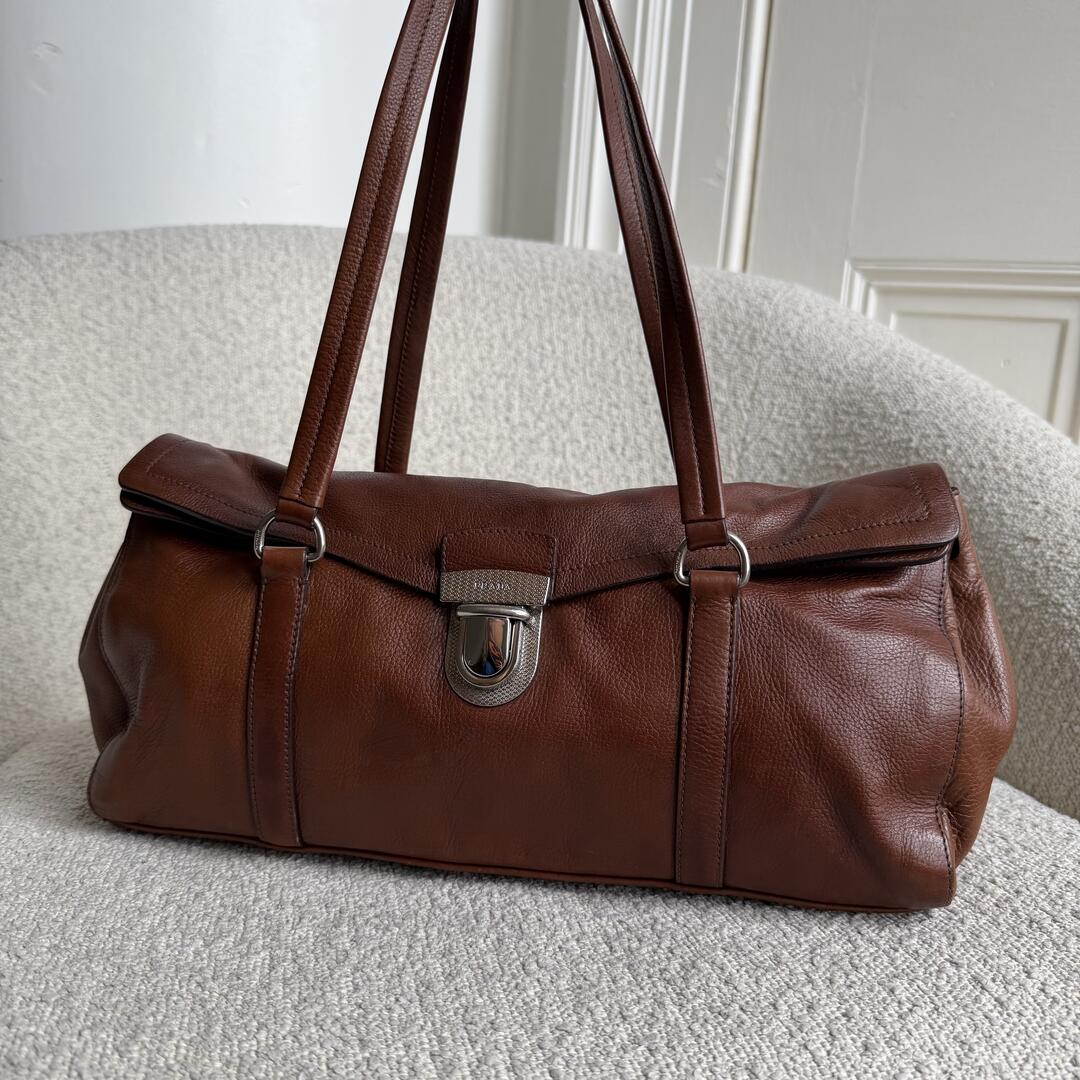 Prada Vitello Easy Leather Brown Shoulder Bag