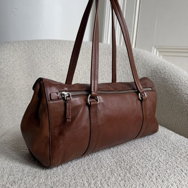 Prada Vitello Easy Leather Brown Shoulder Bag