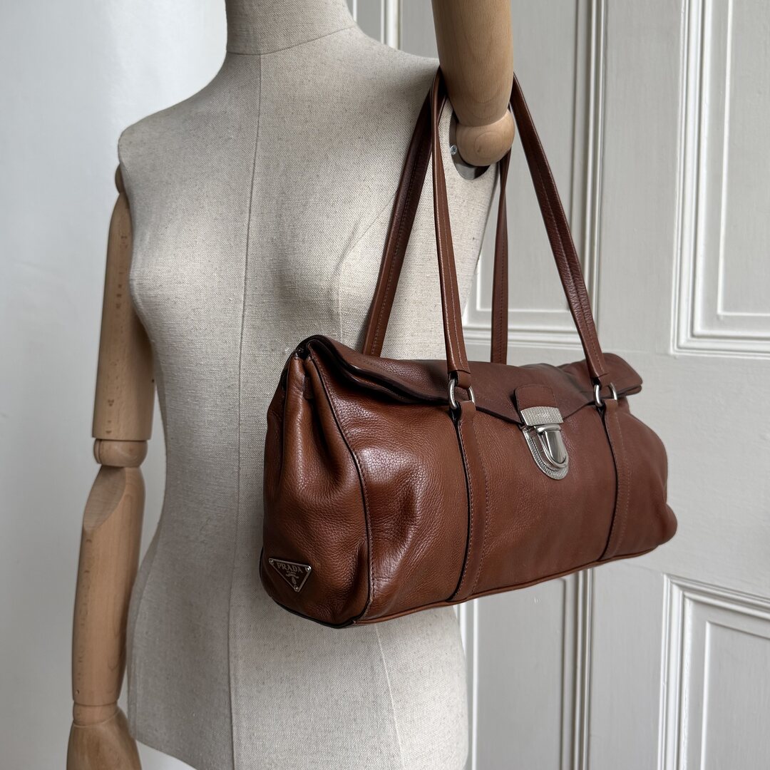 Prada Vitello Easy Leather Brown Shoulder Bag