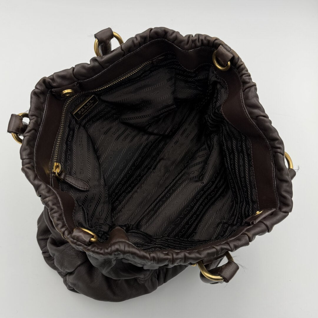 Prada Nappa Gaufre Dark Brown Leather Handbag
