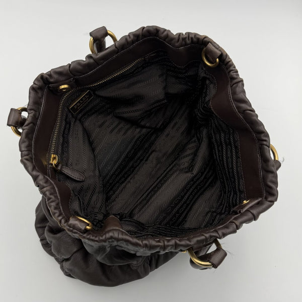 Prada Nappa Gaufre Dark Brown Leather Handbag