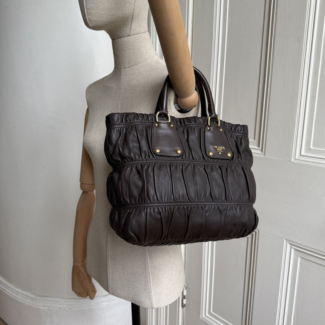 Prada Nappa Gaufre Dark Brown Leather Handbag