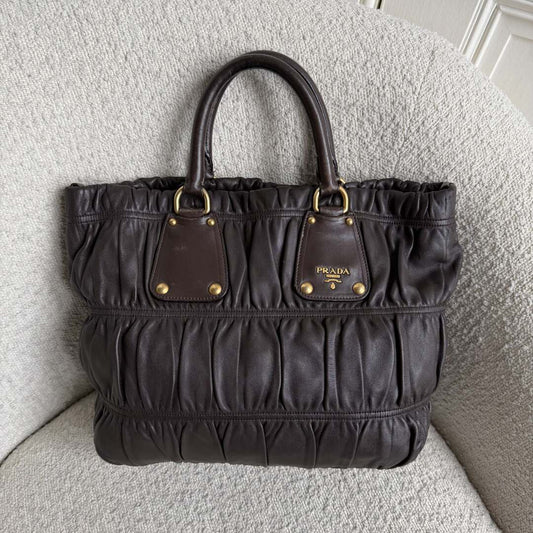 Prada Nappa Gaufre Dark Brown Leather Handbag