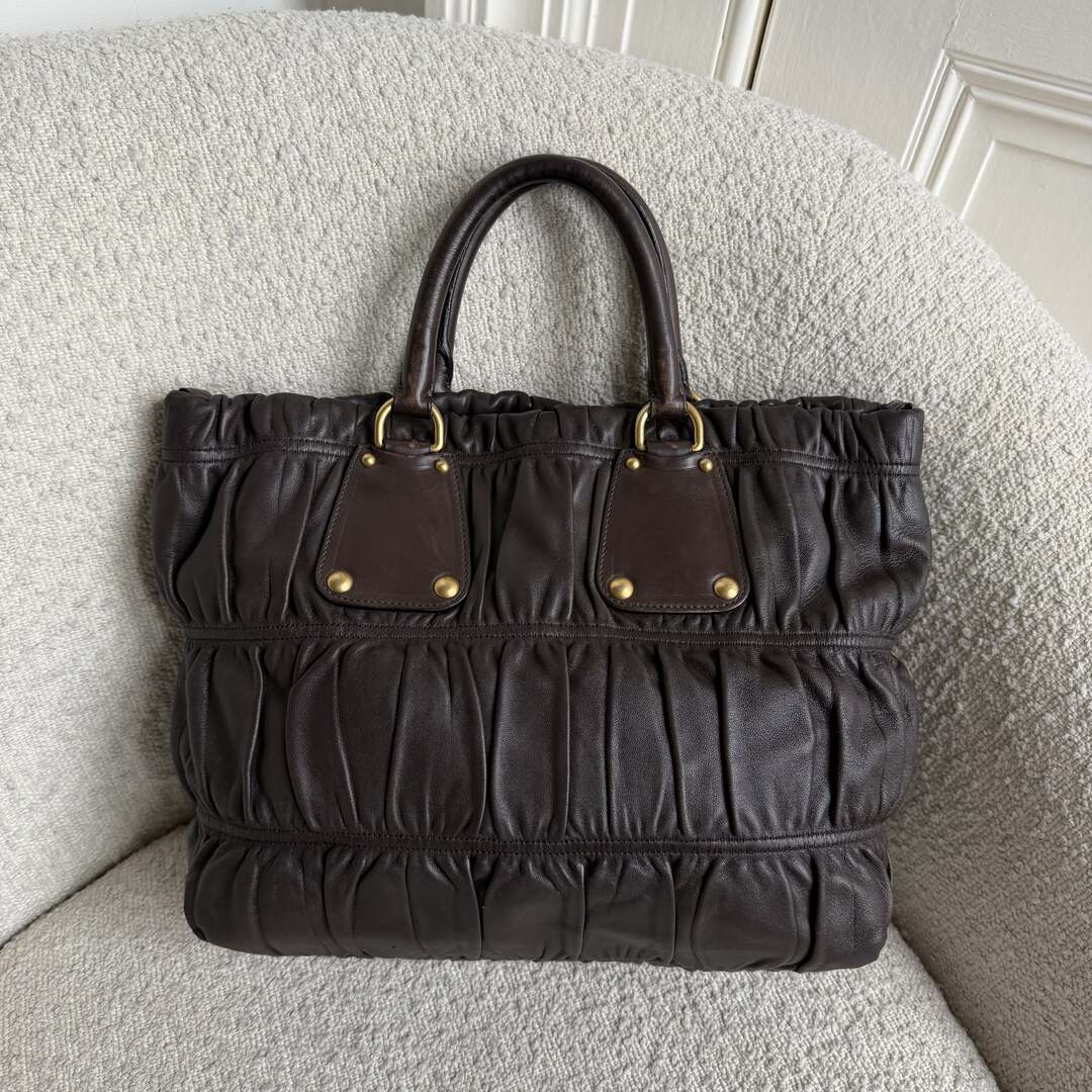 Prada Nappa Gaufre Dark Brown Leather Handbag