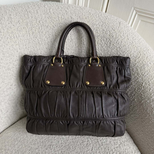 Prada Nappa Gaufre Dark Brown Leather Handbag