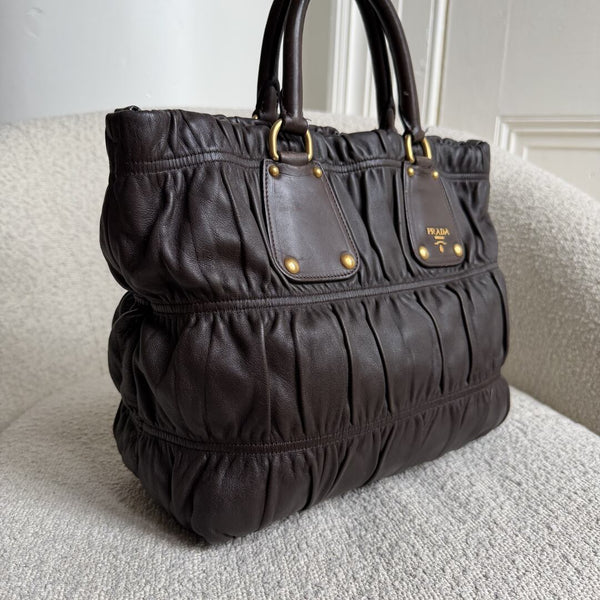 Prada Nappa Gaufre Dark Brown Leather Handbag