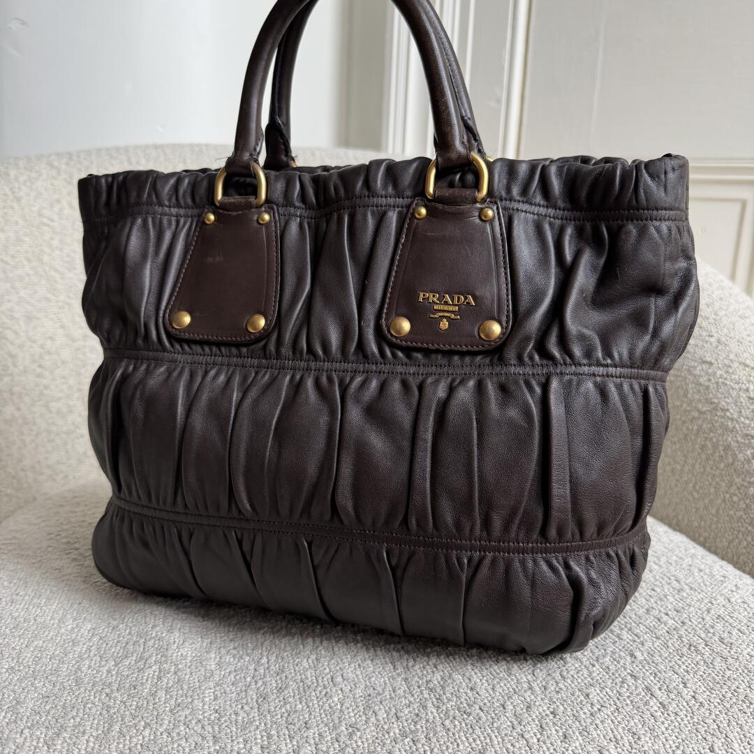 Prada Nappa Gaufre Dark Brown Leather Handbag