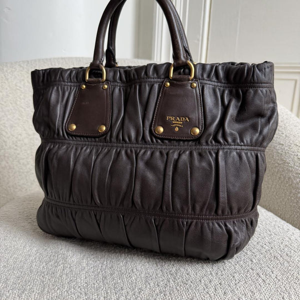 Prada Nappa Gaufre Dark Brown Leather Handbag
