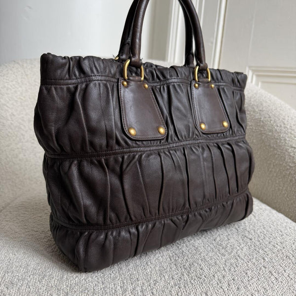 Prada Nappa Gaufre Dark Brown Leather Handbag