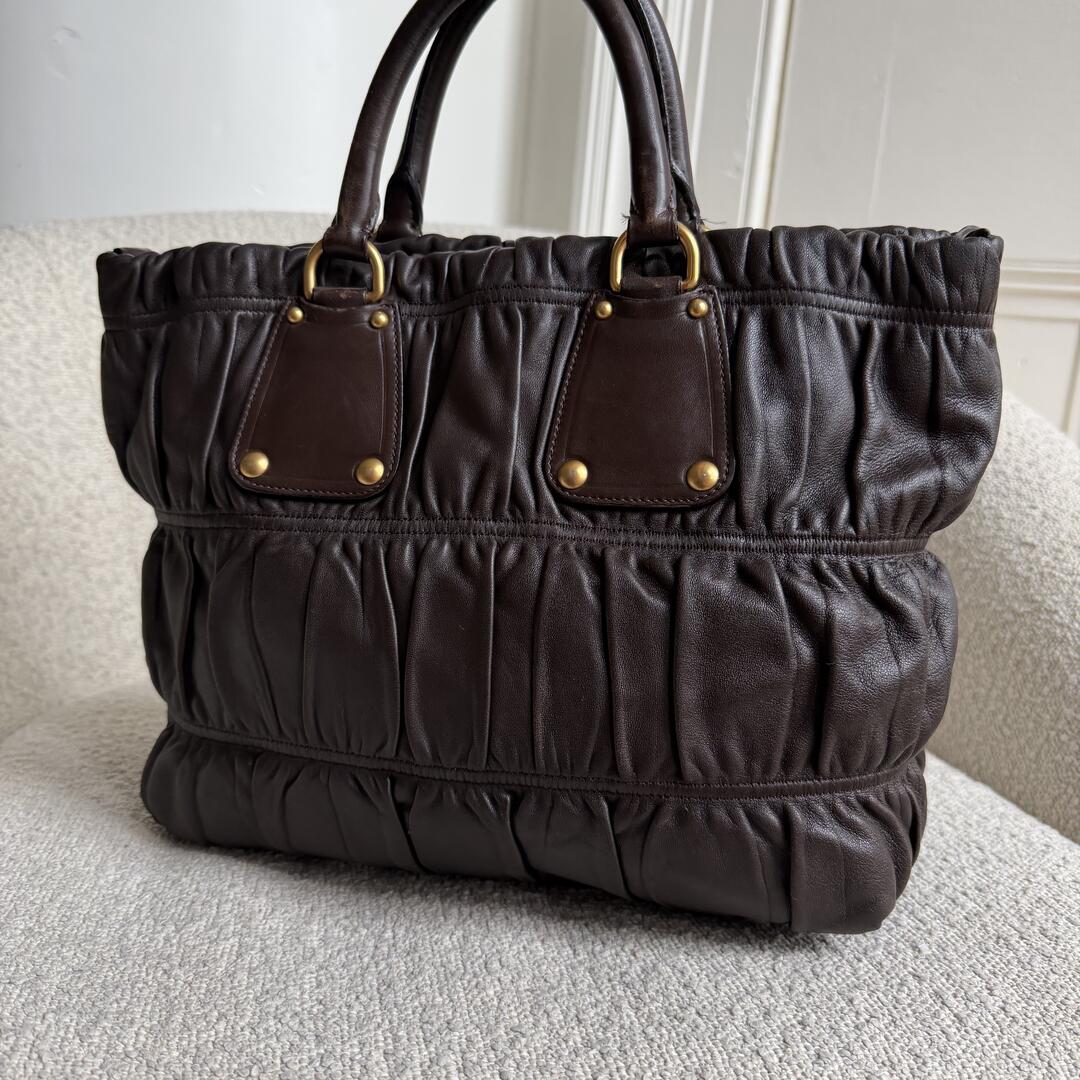 Prada Nappa Gaufre Dark Brown Leather Handbag