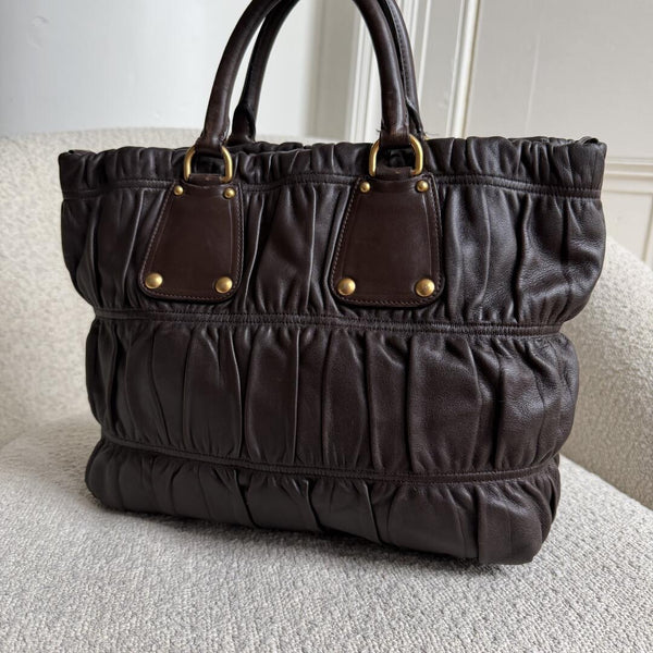 Prada Nappa Gaufre Dark Brown Leather Handbag