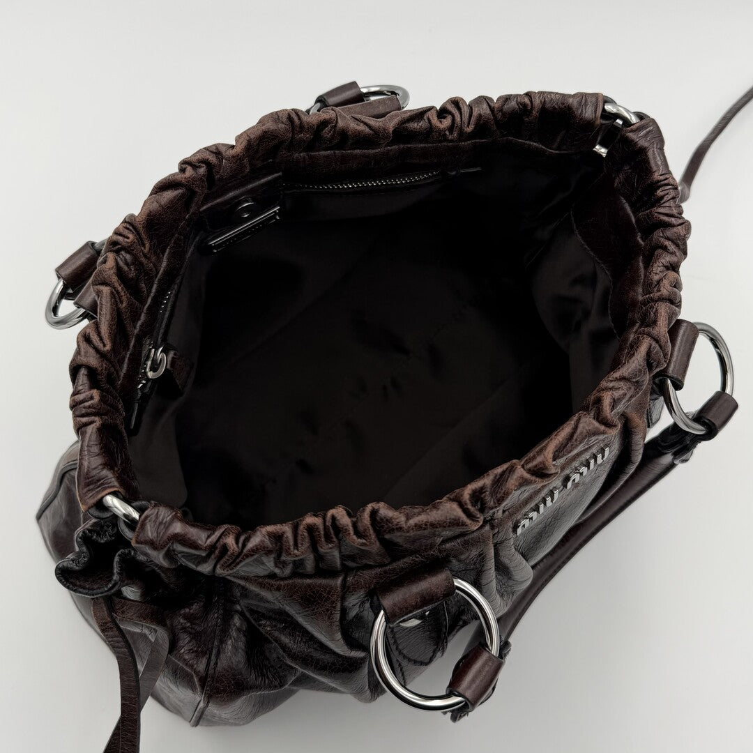 Miu Miu Vitello Leather Chocolate Brown Handbag