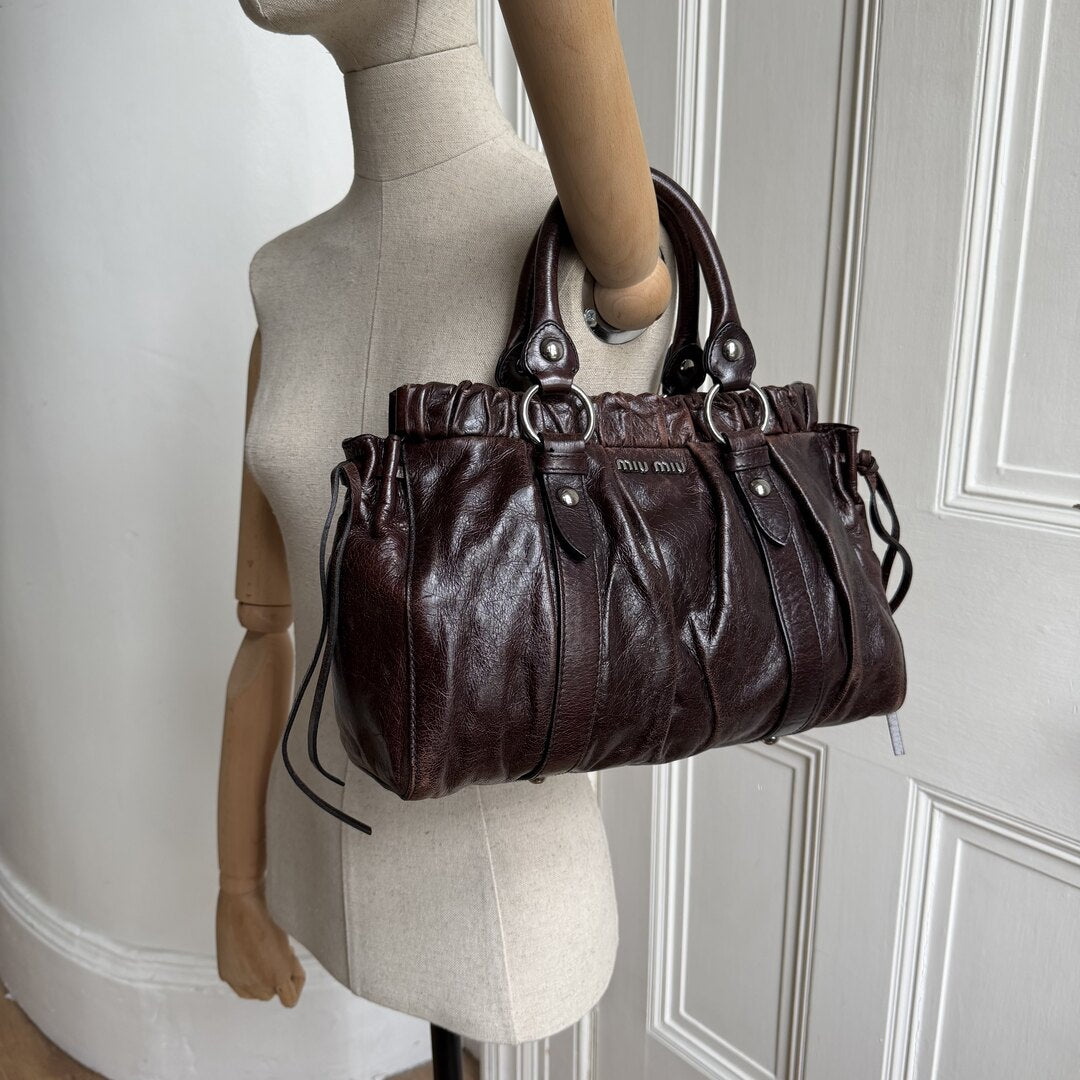 Miu Miu Vitello Leather Chocolate Brown Handbag