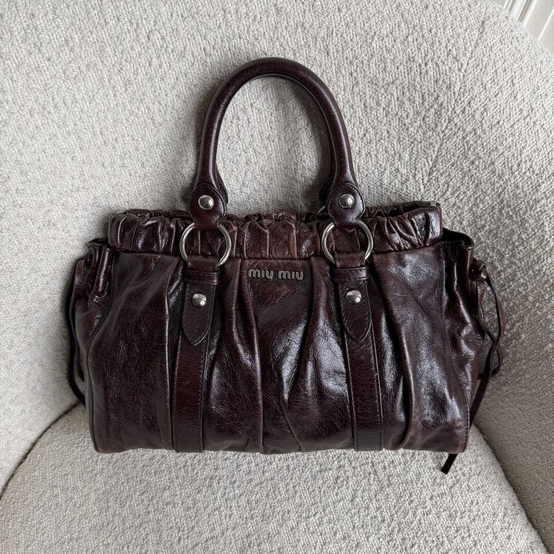 Miu Miu Vitello Leather Chocolate Brown Handbag