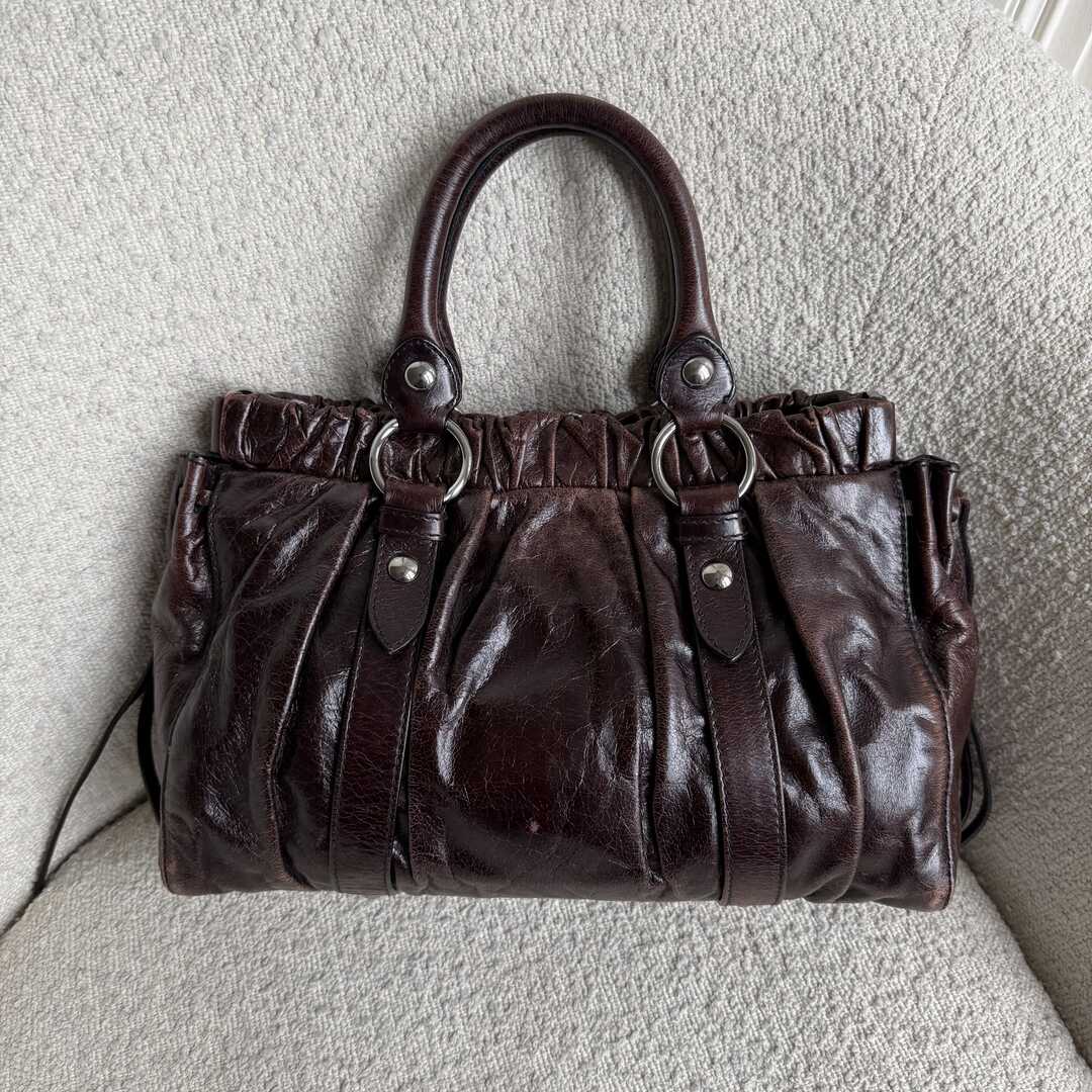 Miu Miu Vitello Leather Chocolate Brown Handbag