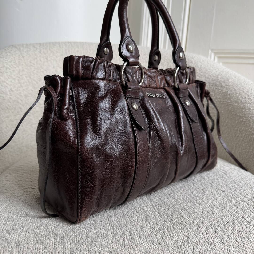 Miu Miu Vitello Leather Chocolate Brown Handbag