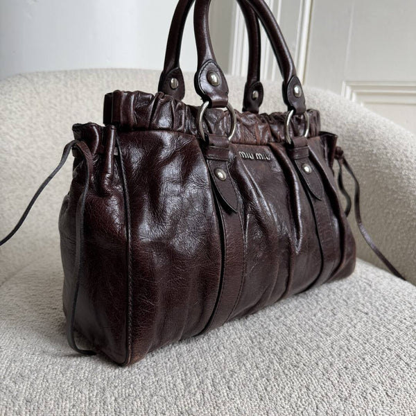Miu Miu Vitello Leather Chocolate Brown Handbag