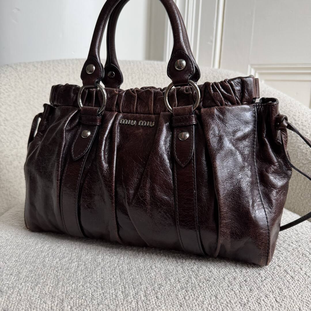 Miu Miu Vitello Leather Chocolate Brown Handbag