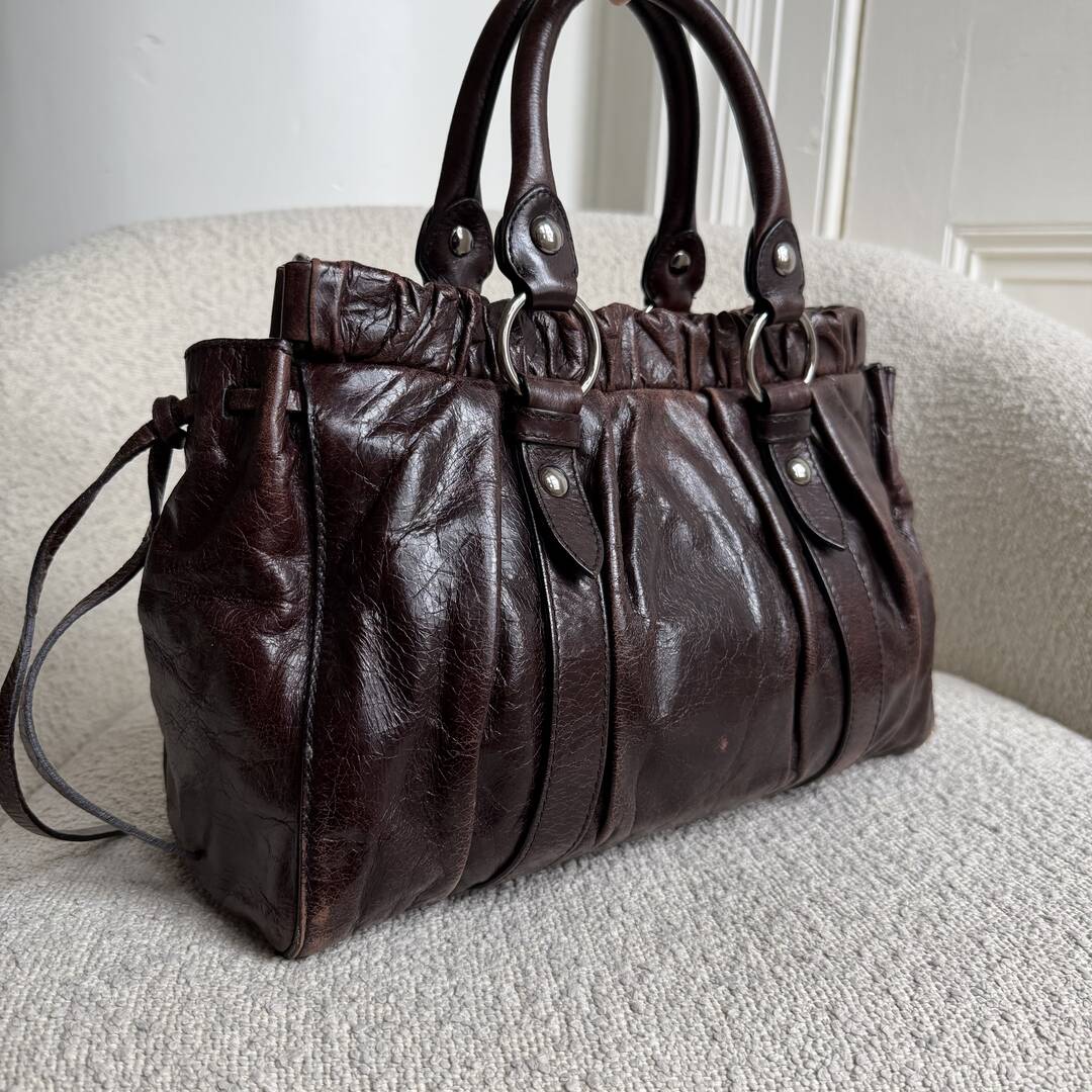 Miu Miu Vitello Leather Chocolate Brown Handbag