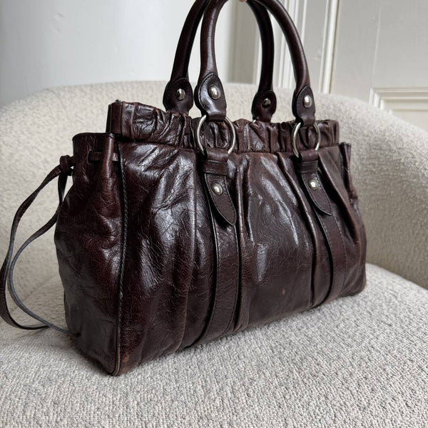 Miu Miu Vitello Leather Chocolate Brown Handbag