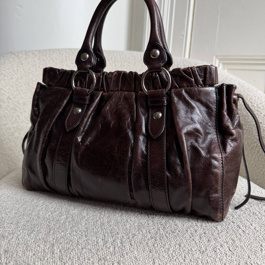 Miu Miu Vitello Leather Chocolate Brown Handbag