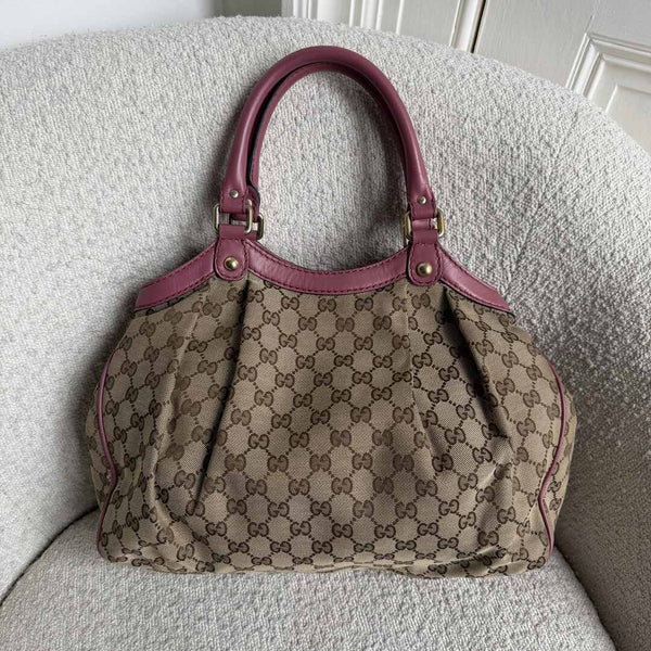 Gucci GG Canvas Sukey Pink Tote Bag